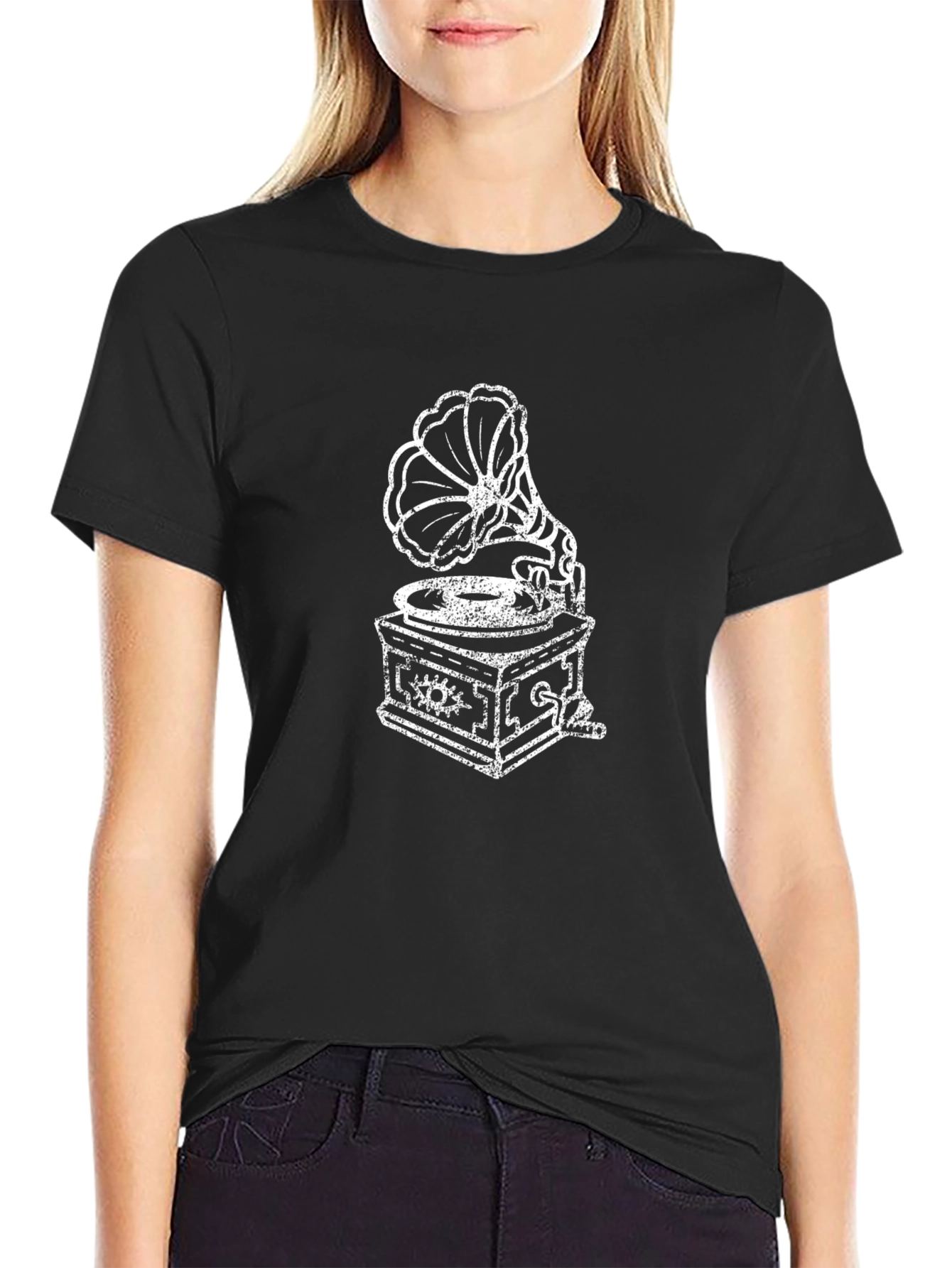 Vintage Gramophone Graphic Tee - Retro Music Lover Shirt