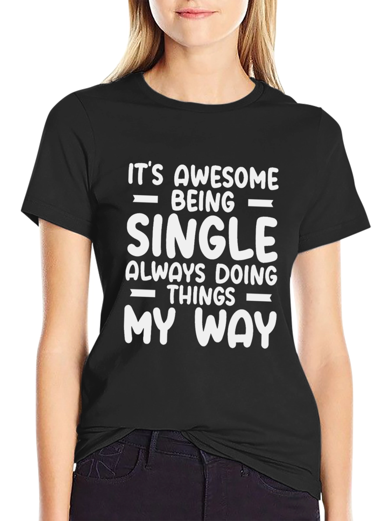 Awesome Single Life Graphic Tee - Black Cotton Blend