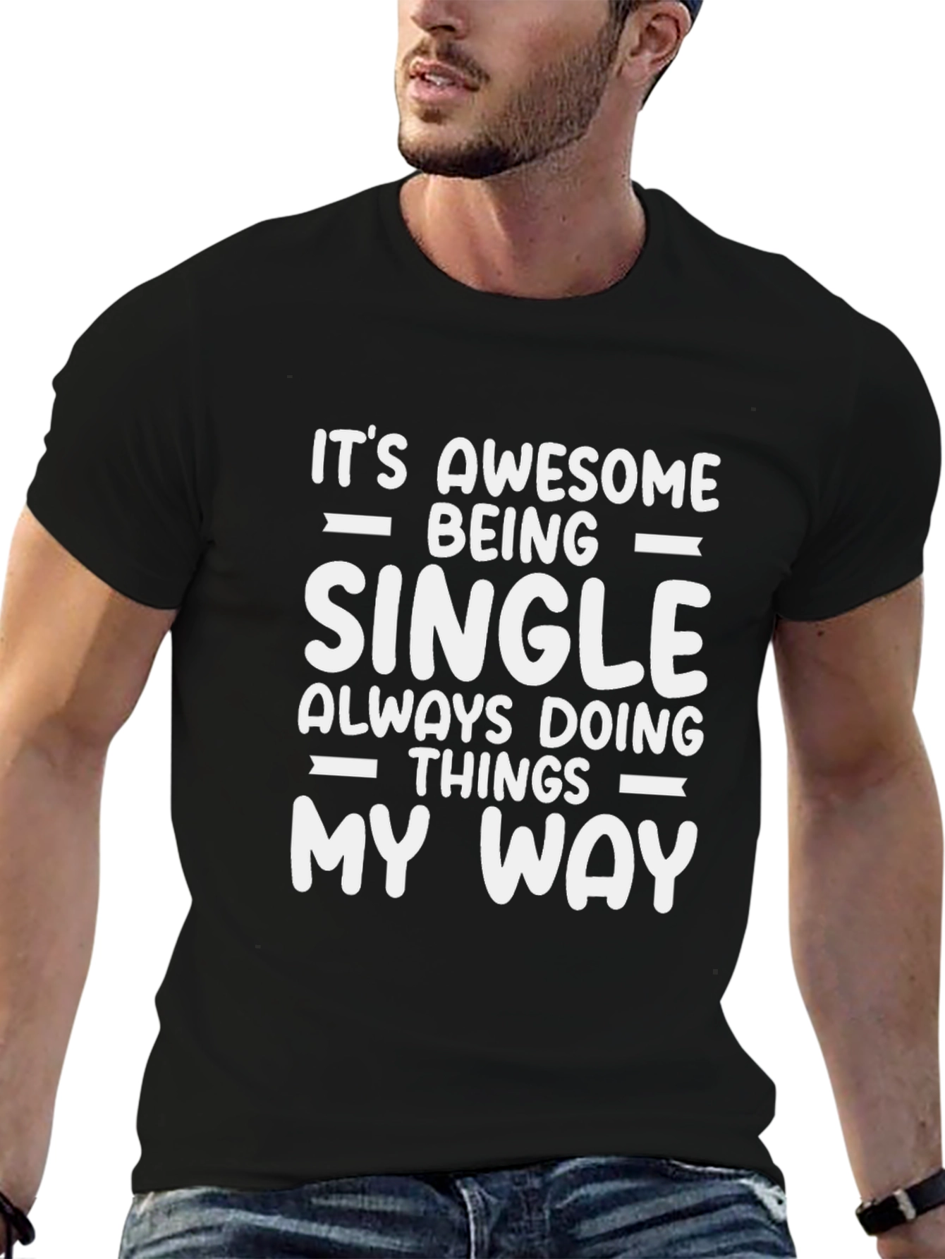Awesome Single Life Graphic Tee - Black Cotton Blend