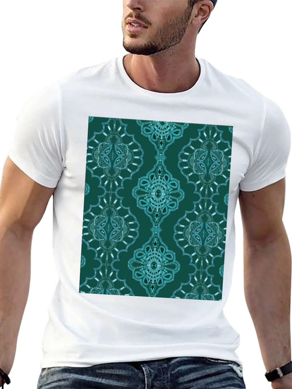 Stylish Patterned Teal T-Shirt