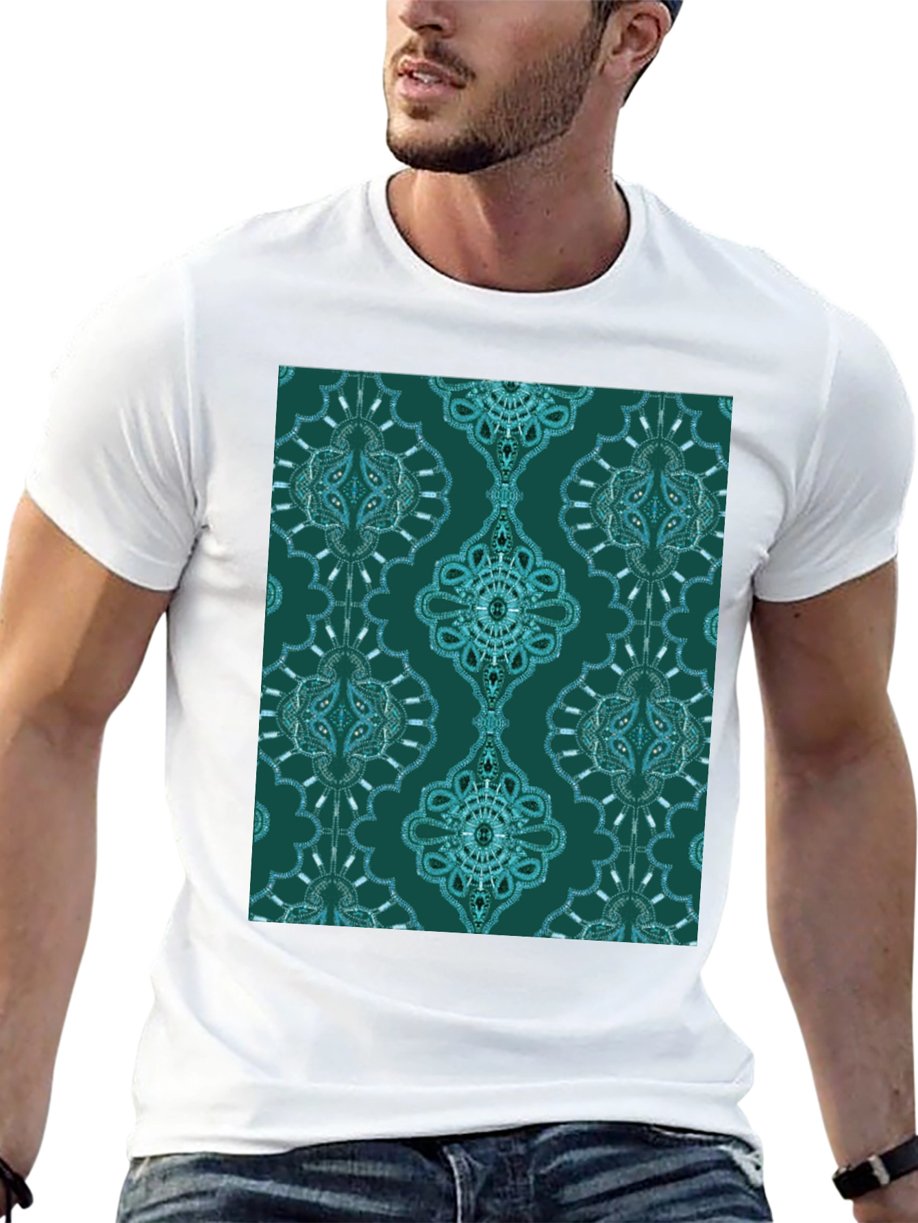 Stylish Patterned Teal T-Shirt