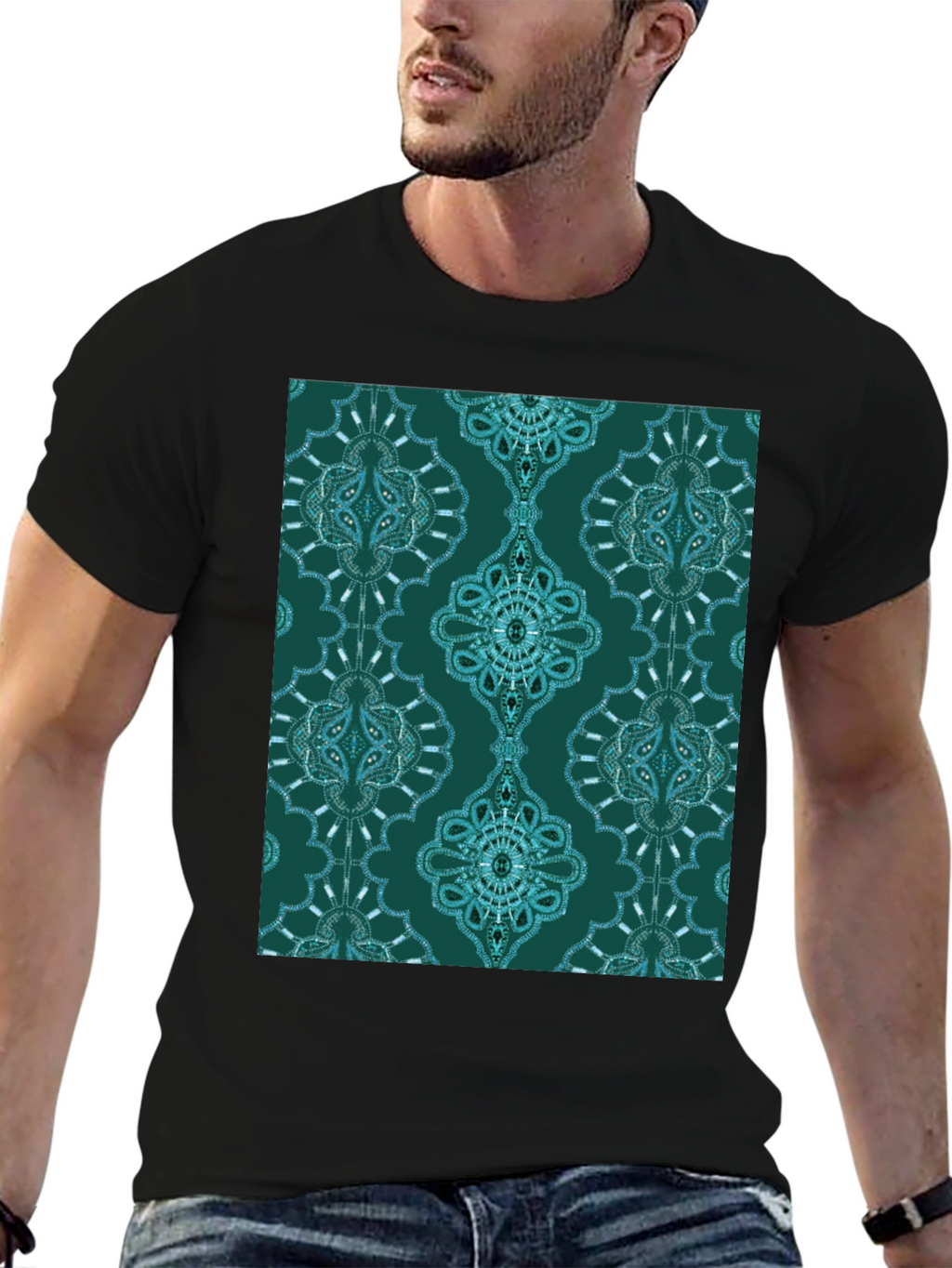 Stylish Patterned Teal T-Shirt