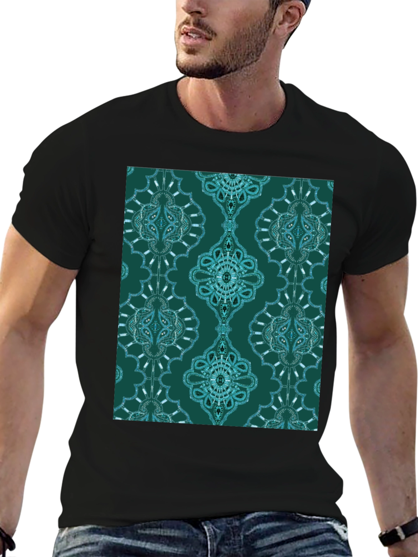 Stylish Patterned Teal T-Shirt