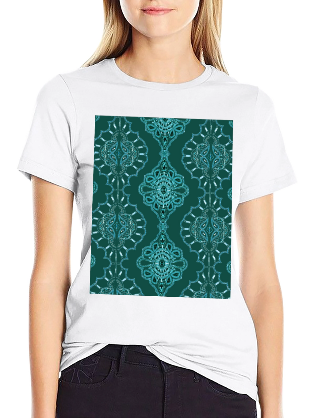 Stylish Patterned Teal T-Shirt