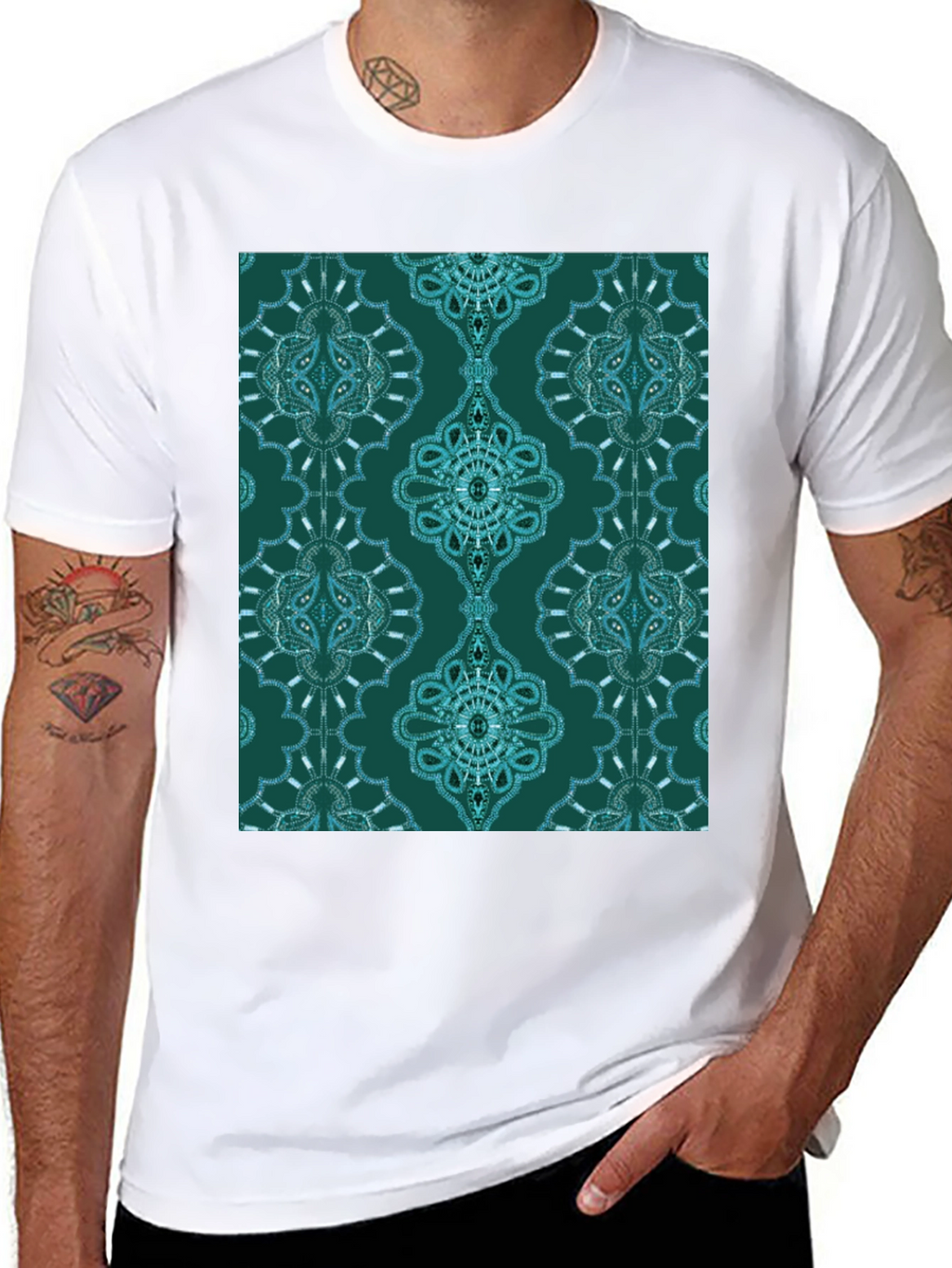 Stylish Patterned Teal T-Shirt