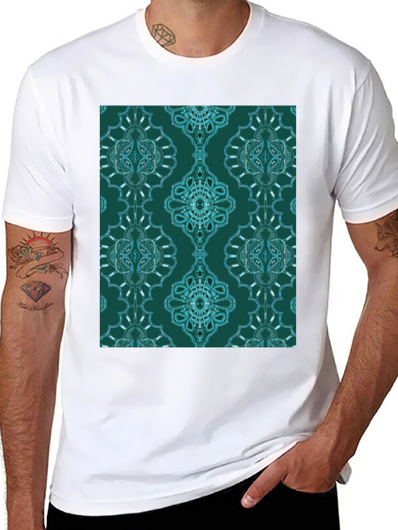 Stylish Patterned Teal T-Shirt