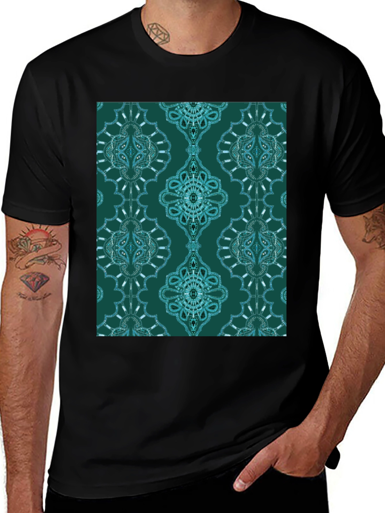 Stylish Patterned Teal T-Shirt