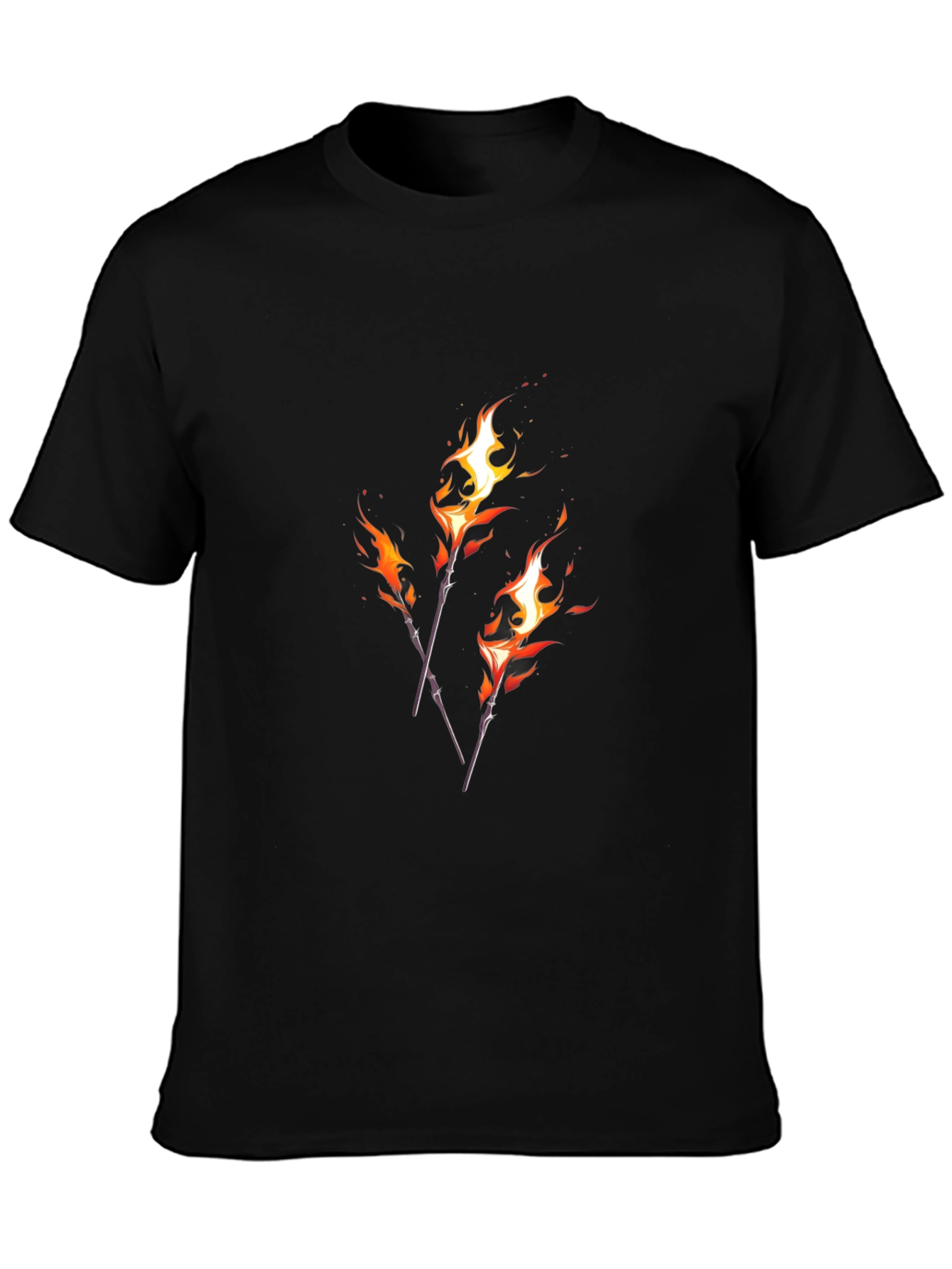 Fiery Torches Graphic Tee - Black Cotton Shirt