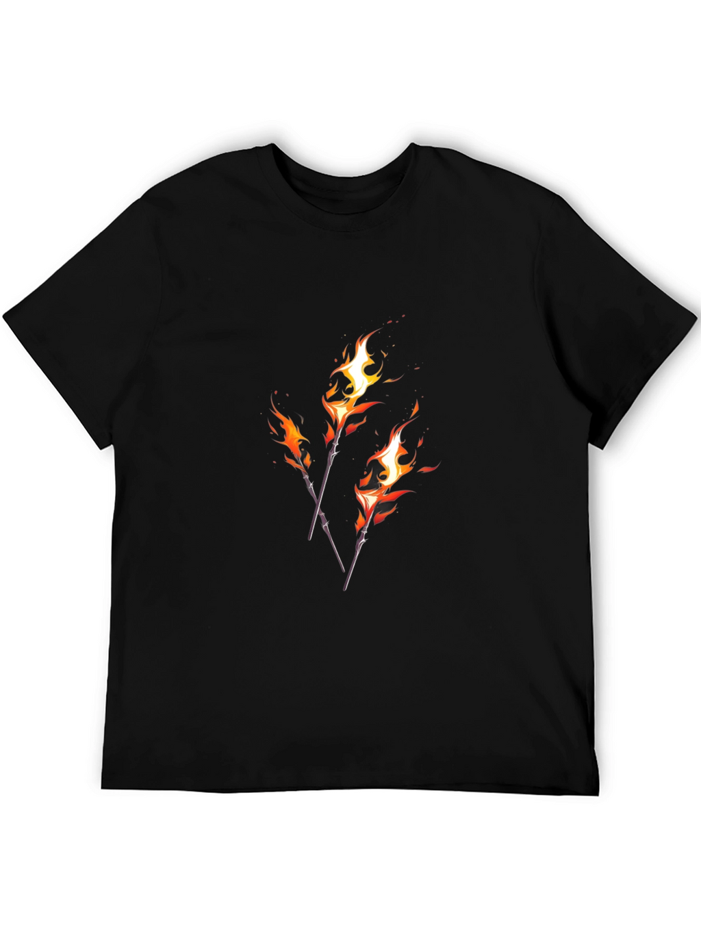 Fiery Torches Graphic Tee - Black Cotton Shirt