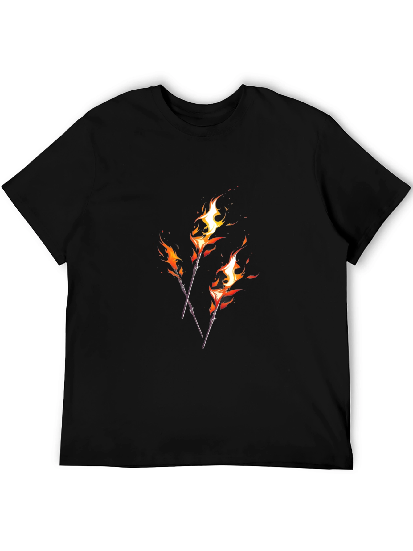 Fiery Torches Graphic Tee - Black Cotton Shirt