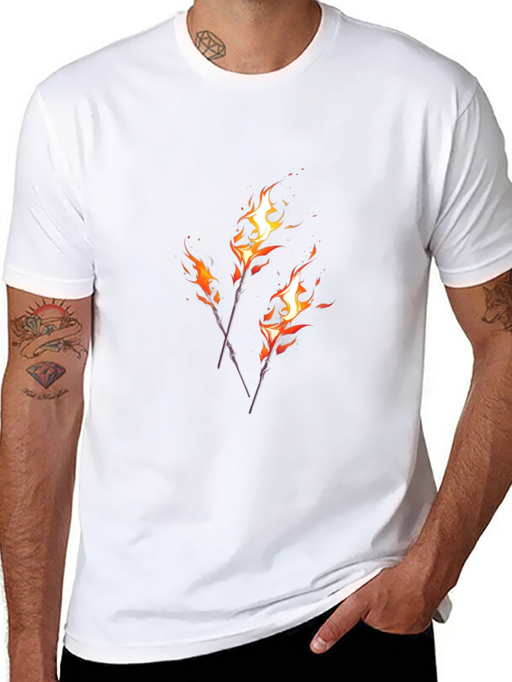 Fiery Torches Graphic Tee - Black Cotton Shirt
