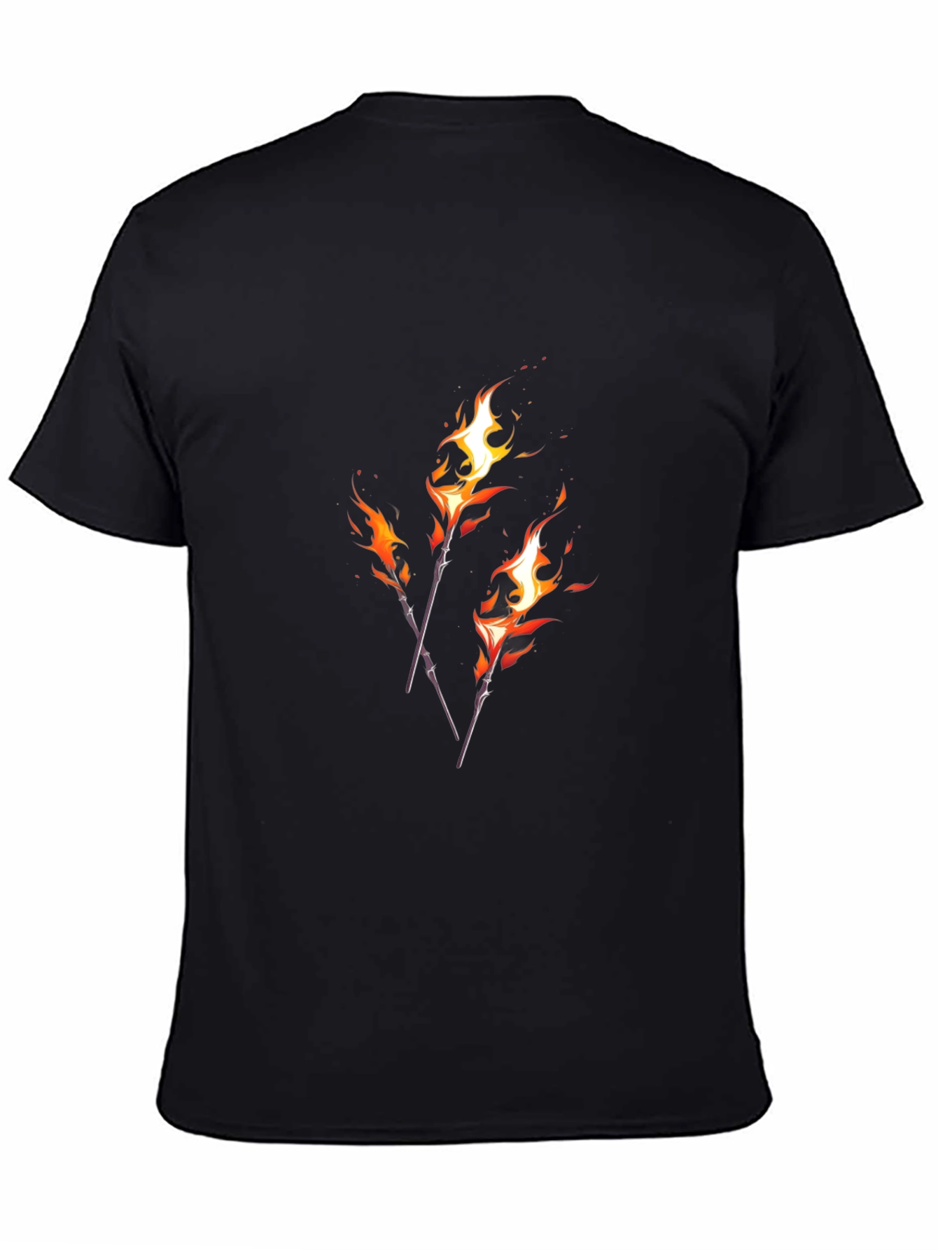 Fiery Torches Graphic Tee - Black Cotton Shirt