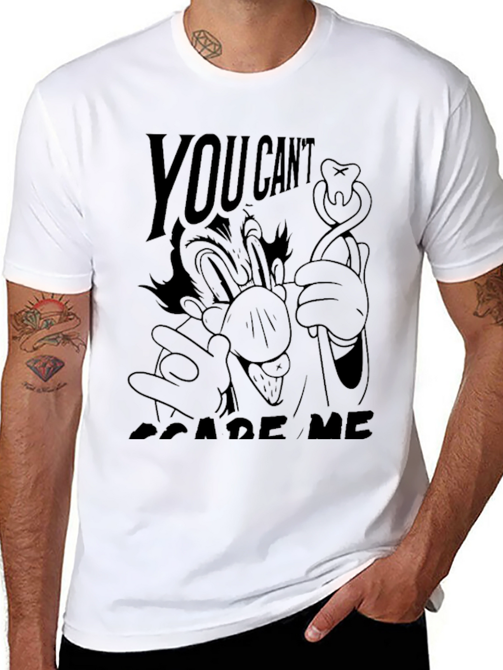 You Cant Scare Me Cartoon Graphic Tee - Black