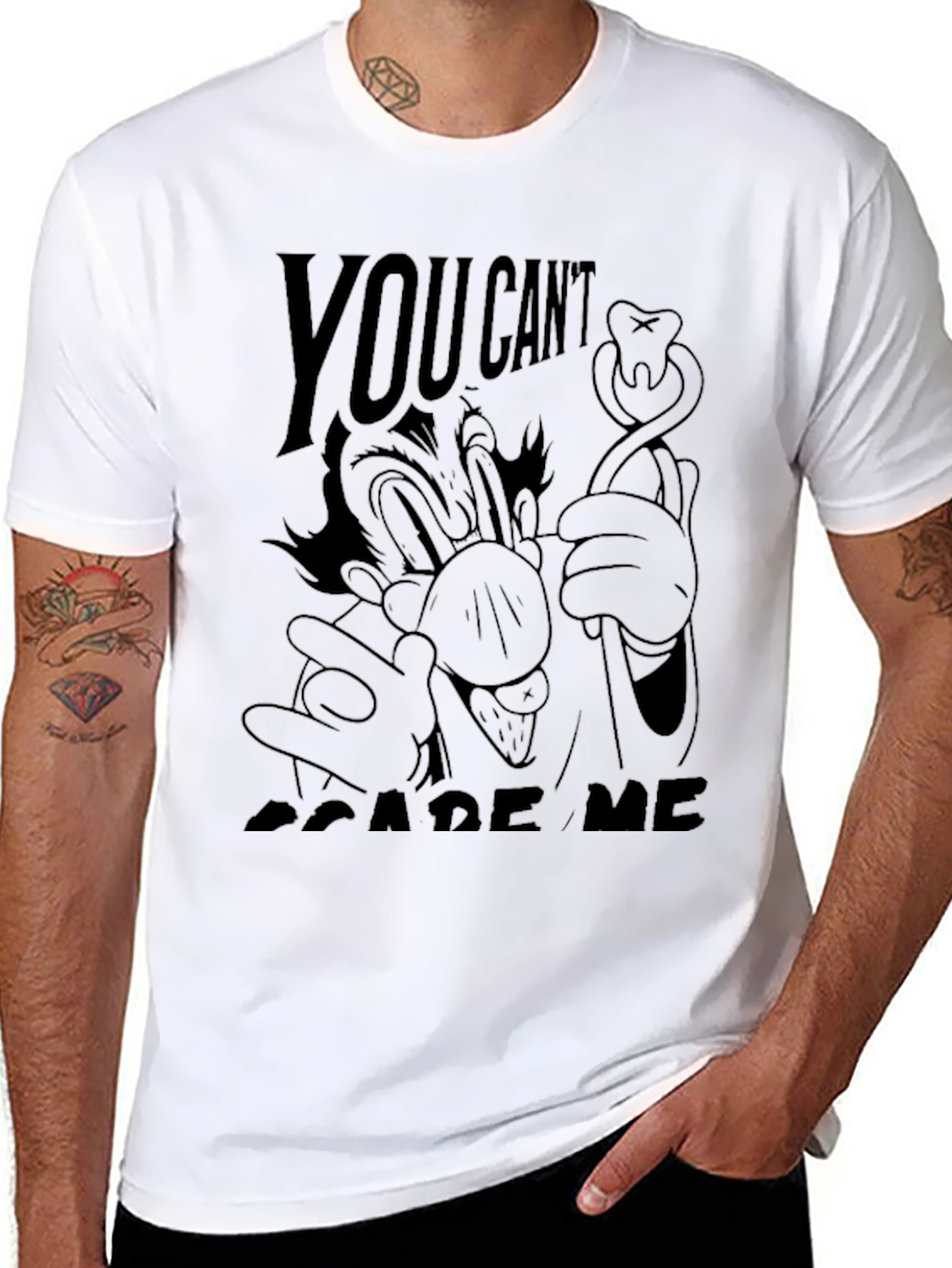 You Cant Scare Me Cartoon Graphic Tee - Black