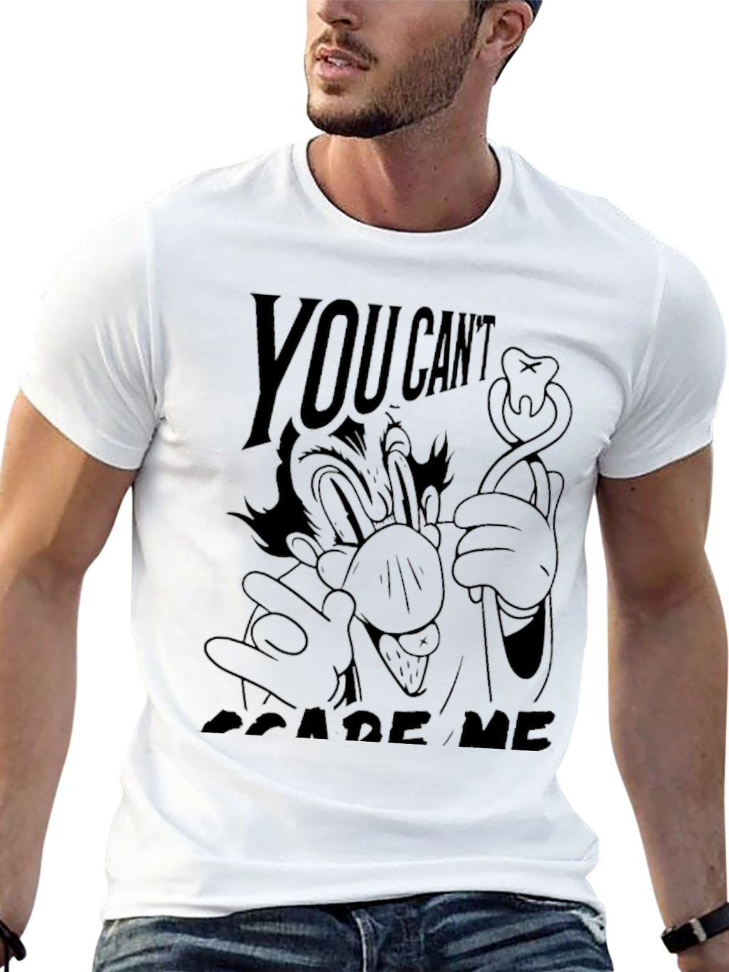 You Cant Scare Me Cartoon Graphic Tee - Black