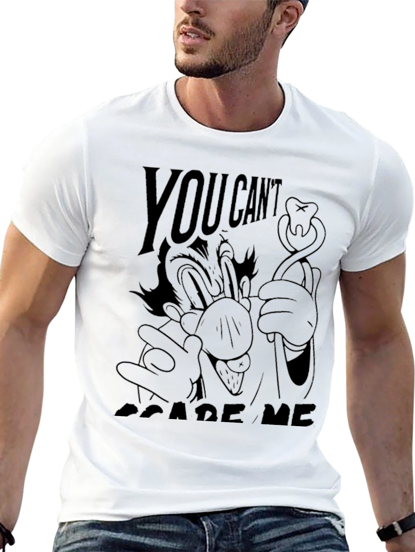 You Cant Scare Me Cartoon Graphic Tee - Black