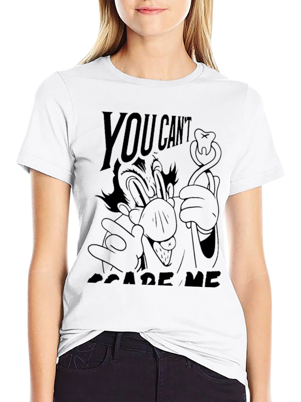 You Cant Scare Me Cartoon Graphic Tee - Black