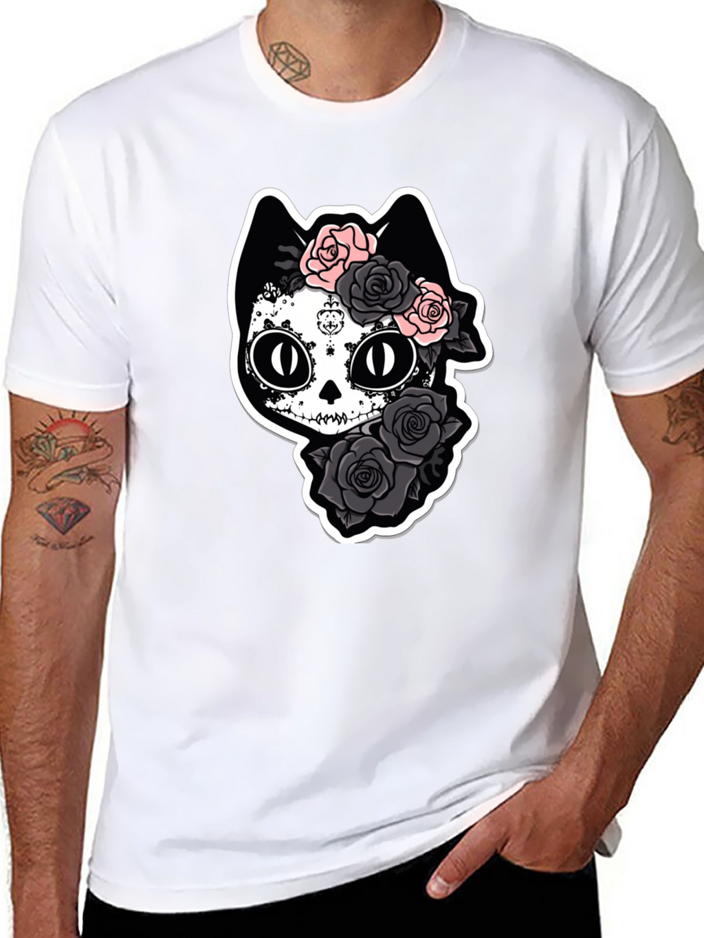 Sugar Skull Cat T-Shirt - Black