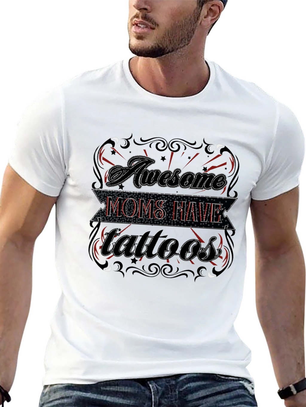 Awesome Moms Have Tattoos Black Graphic Tee