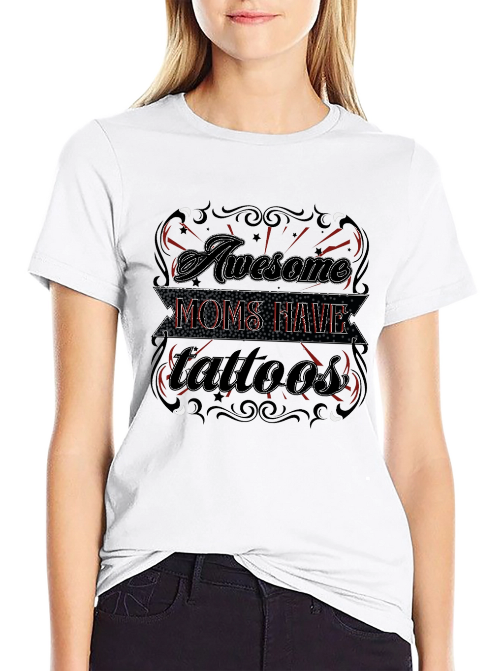 Awesome Moms Have Tattoos Black Graphic Tee