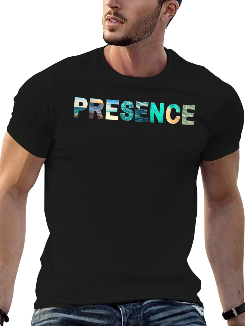 Presence Graphic Tee - Black Cotton Blend Shirt