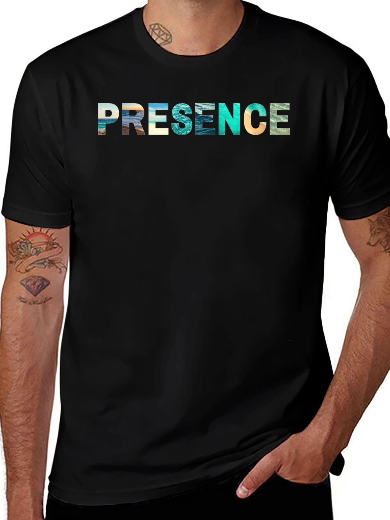 Presence Graphic Tee - Black Cotton Blend Shirt