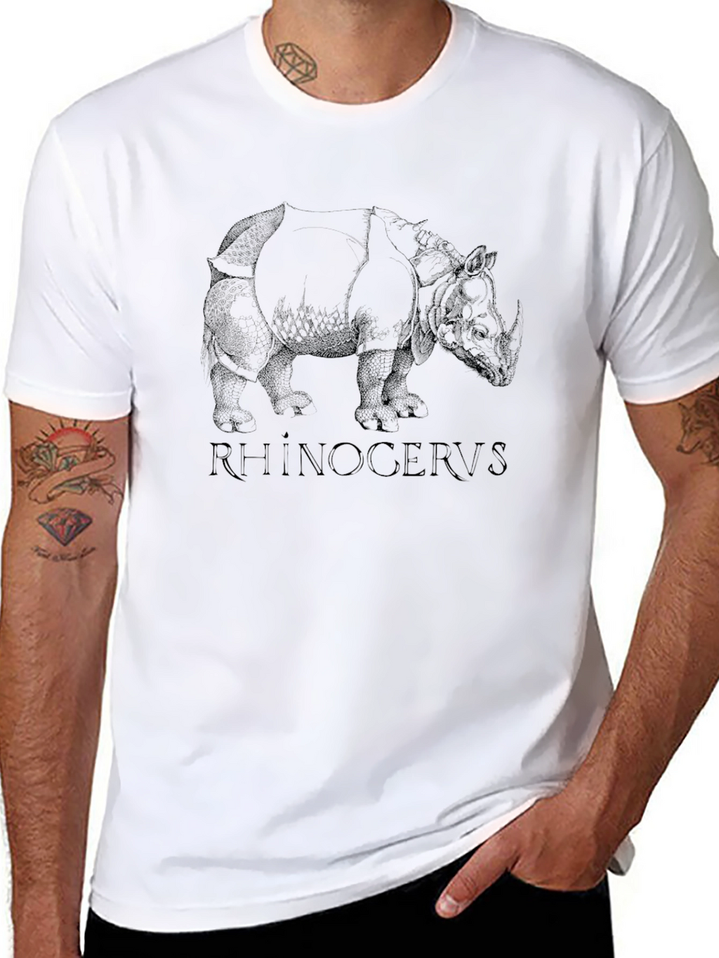 Rhinoceros Graphic Print Black T-Shirt