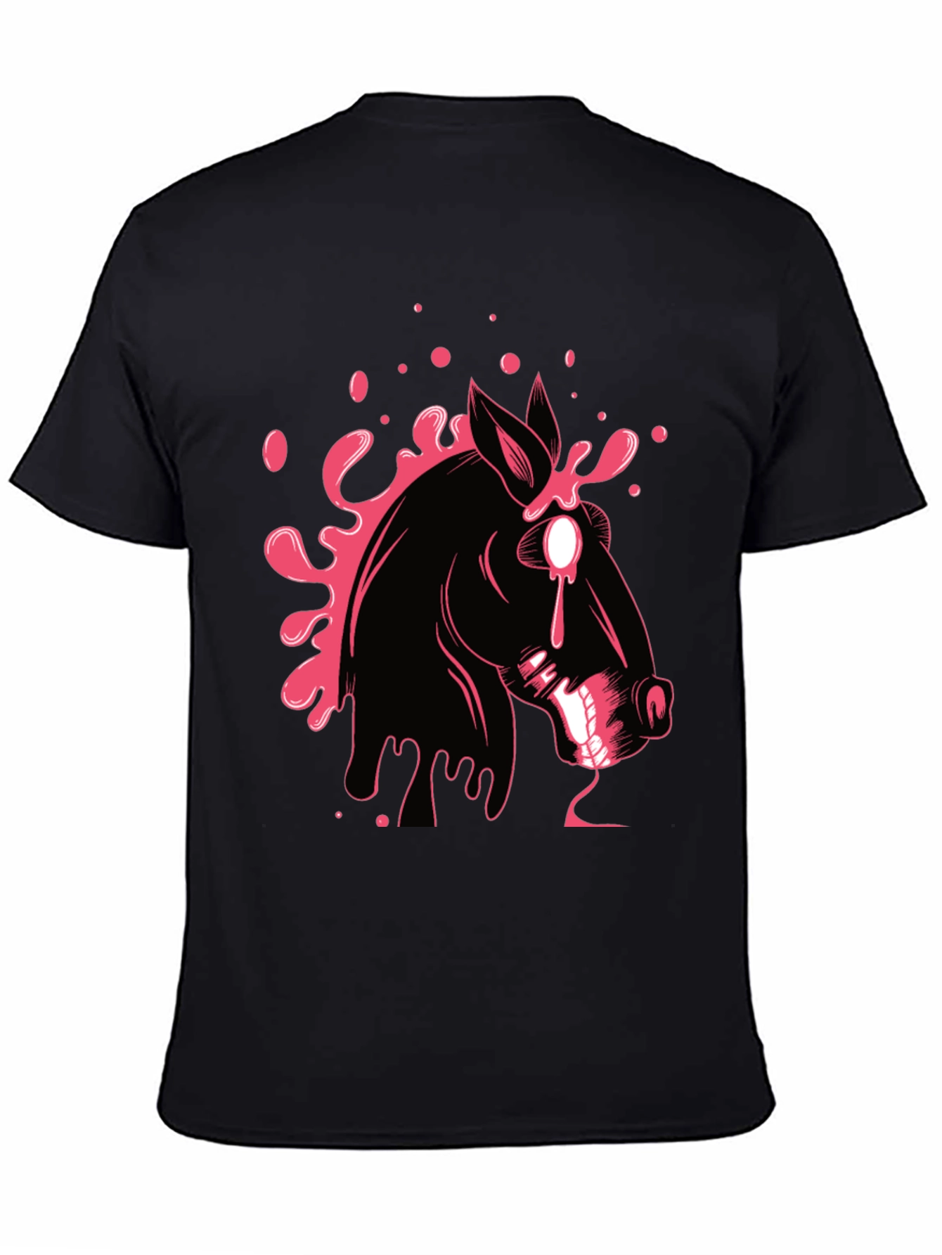 Graphic Print Black T-Shirt with Horse Design