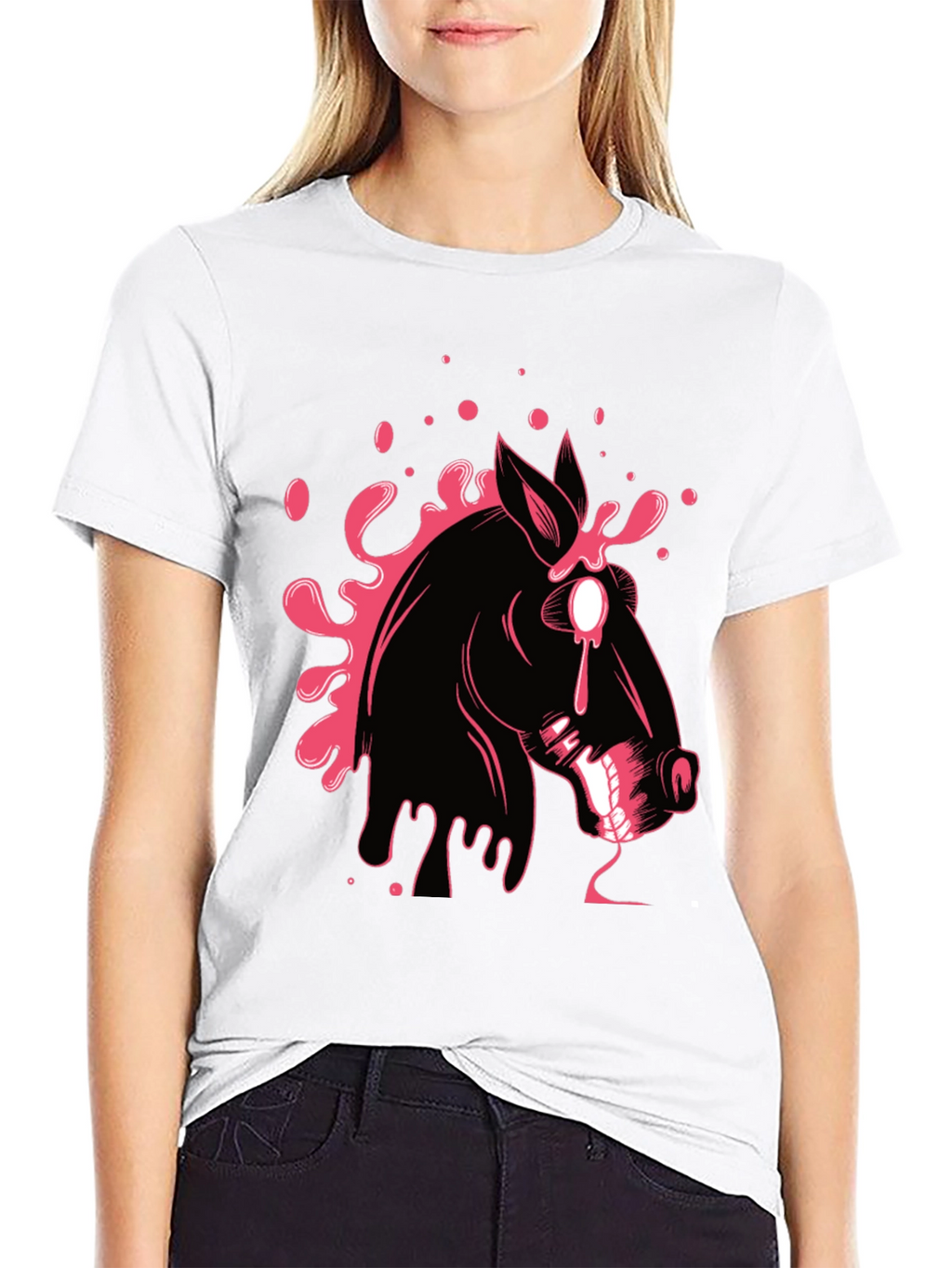 Graphic Print Black T-Shirt with Horse Design