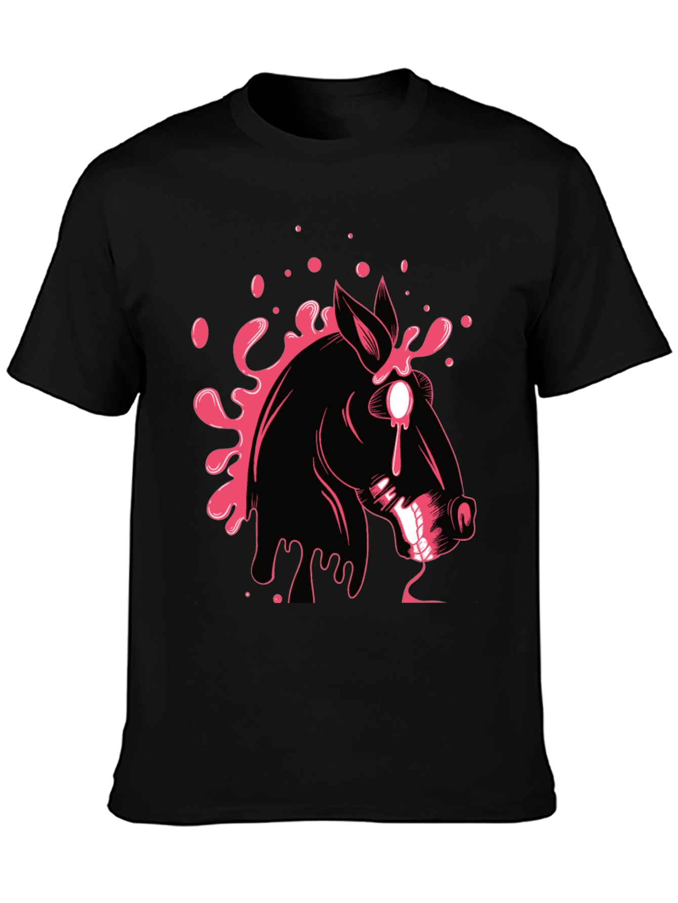 Graphic Print Black T-Shirt with Horse Design