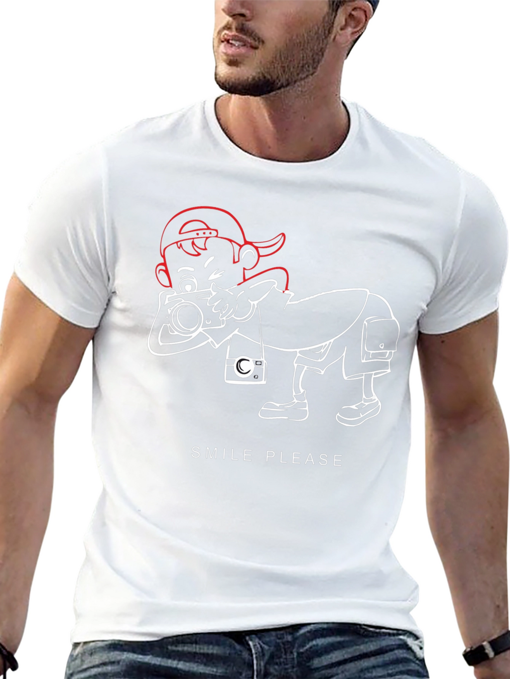 Smile Please Black Graphic Tee - Photographer Cartoon Design