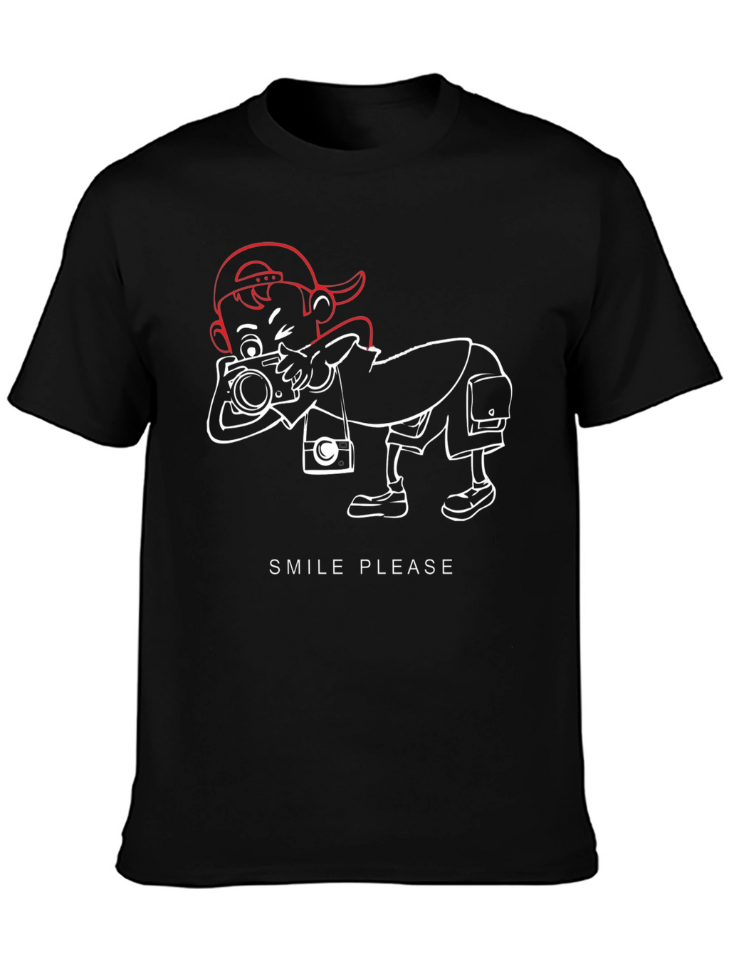 Smile Please Black Graphic Tee - Photographer Cartoon Design