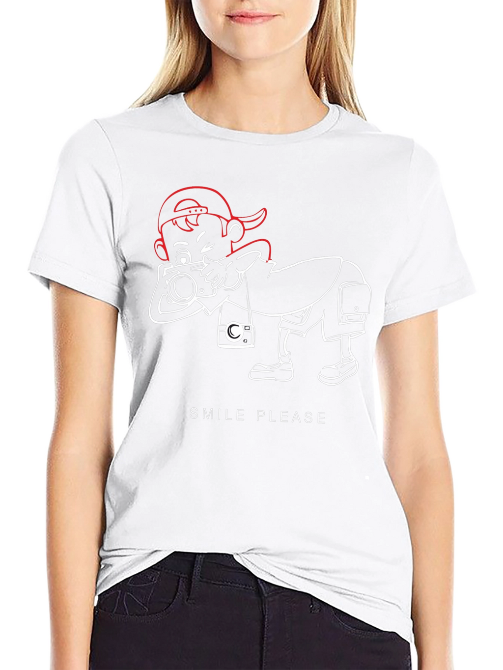 Smile Please Black Graphic Tee - Photographer Cartoon Design