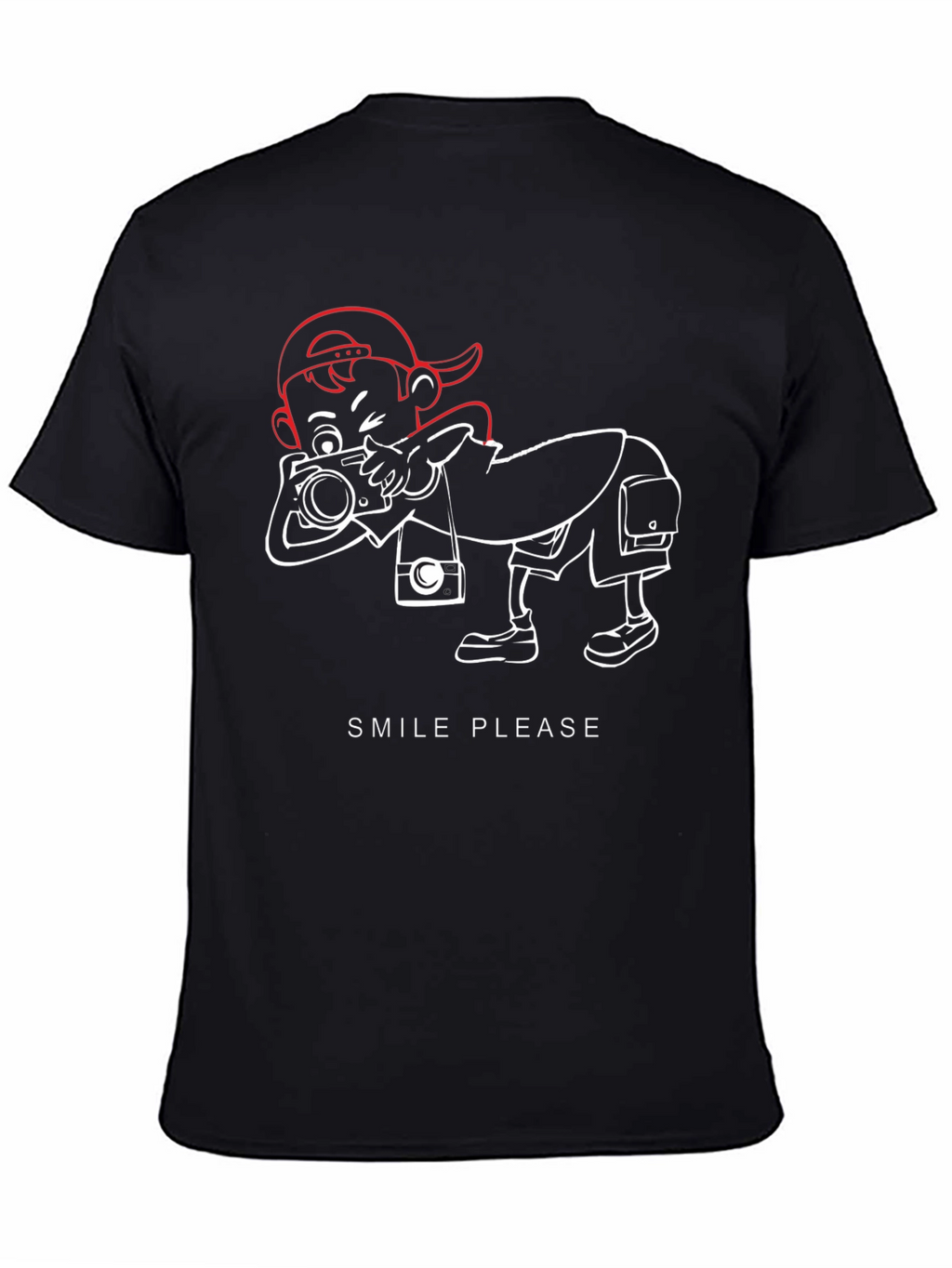 Smile Please Black Graphic Tee - Photographer Cartoon Design