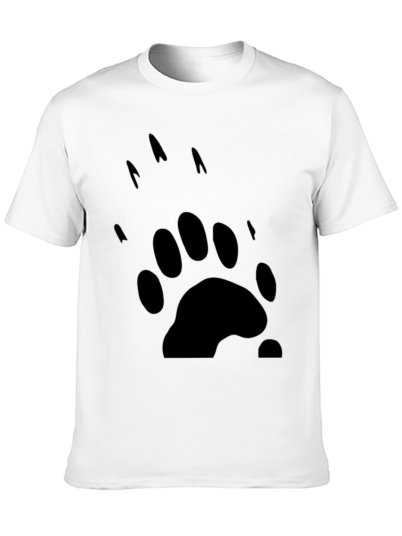 Bear Paw Print Graphic Tee - Black Cotton T-Shirt