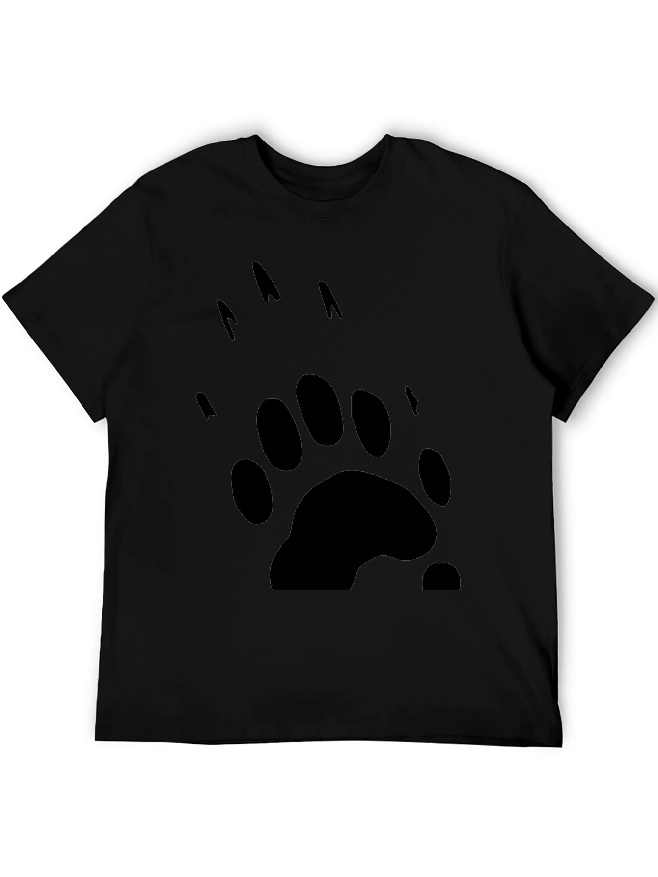 Bear Paw Print Graphic Tee - Black Cotton T-Shirt