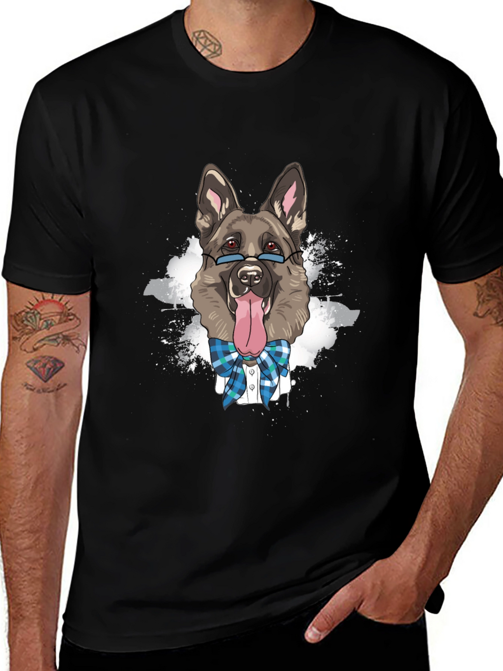 Dog Lover T-Shirt: German Shepherd with Glasses & Bowtie
