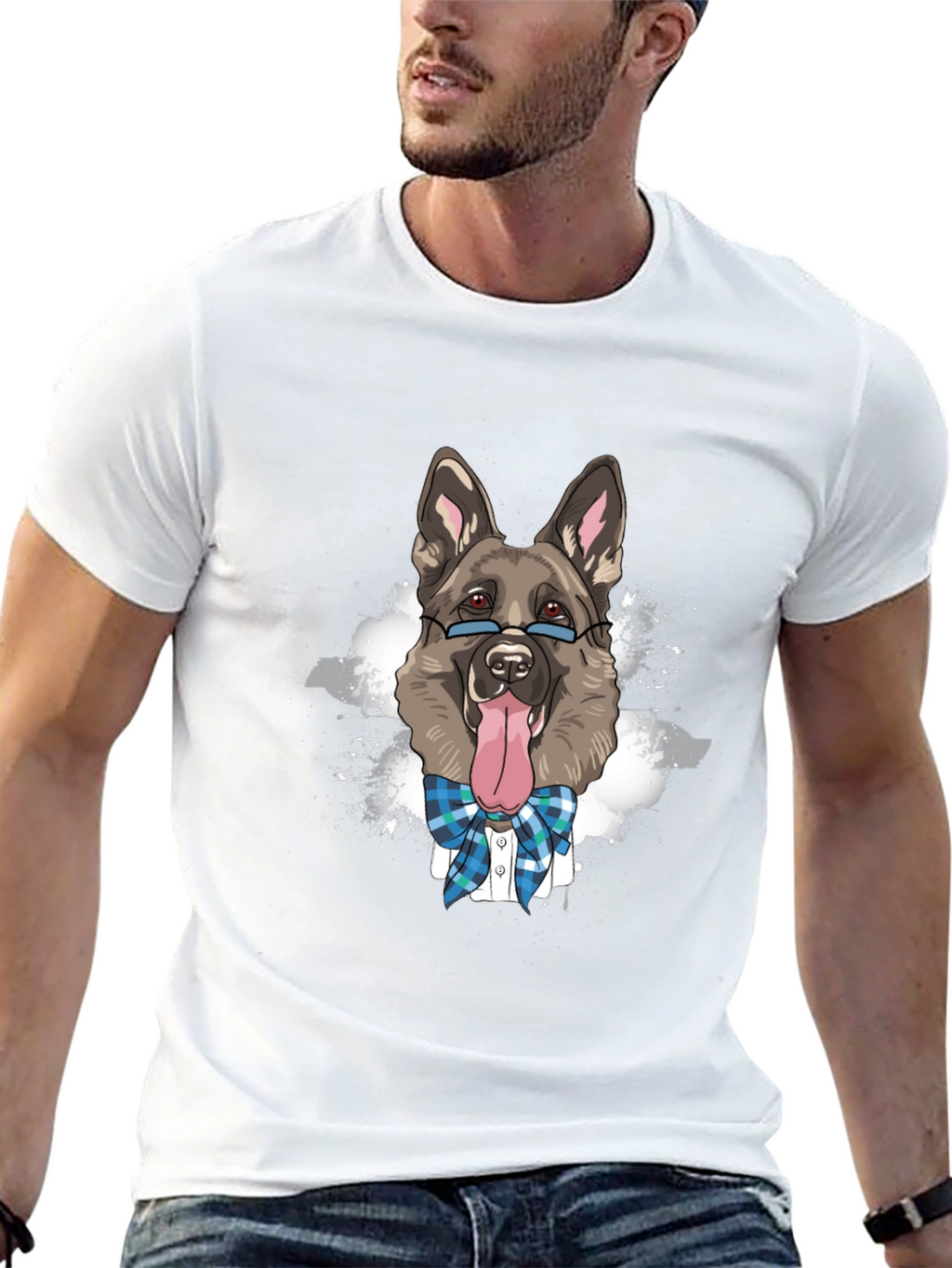 Dog Lover T-Shirt: German Shepherd with Glasses & Bowtie