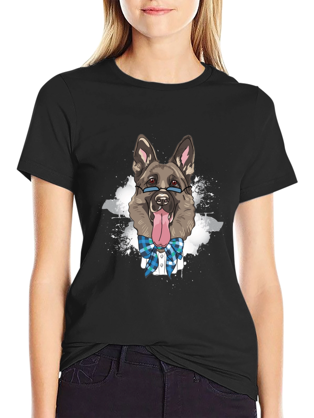 Dog Lover T-Shirt: German Shepherd with Glasses & Bowtie
