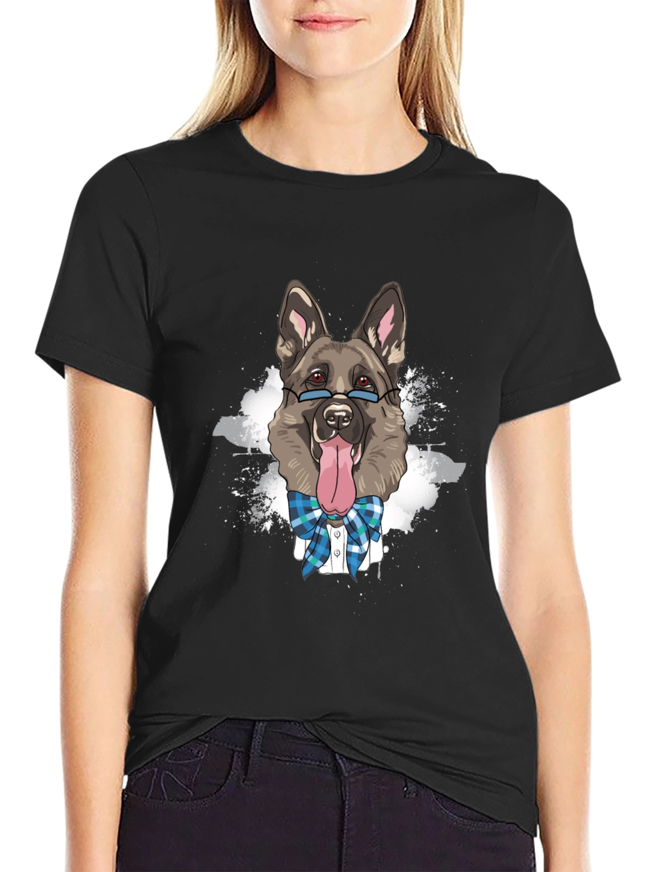Dog Lover T-Shirt: German Shepherd with Glasses & Bowtie