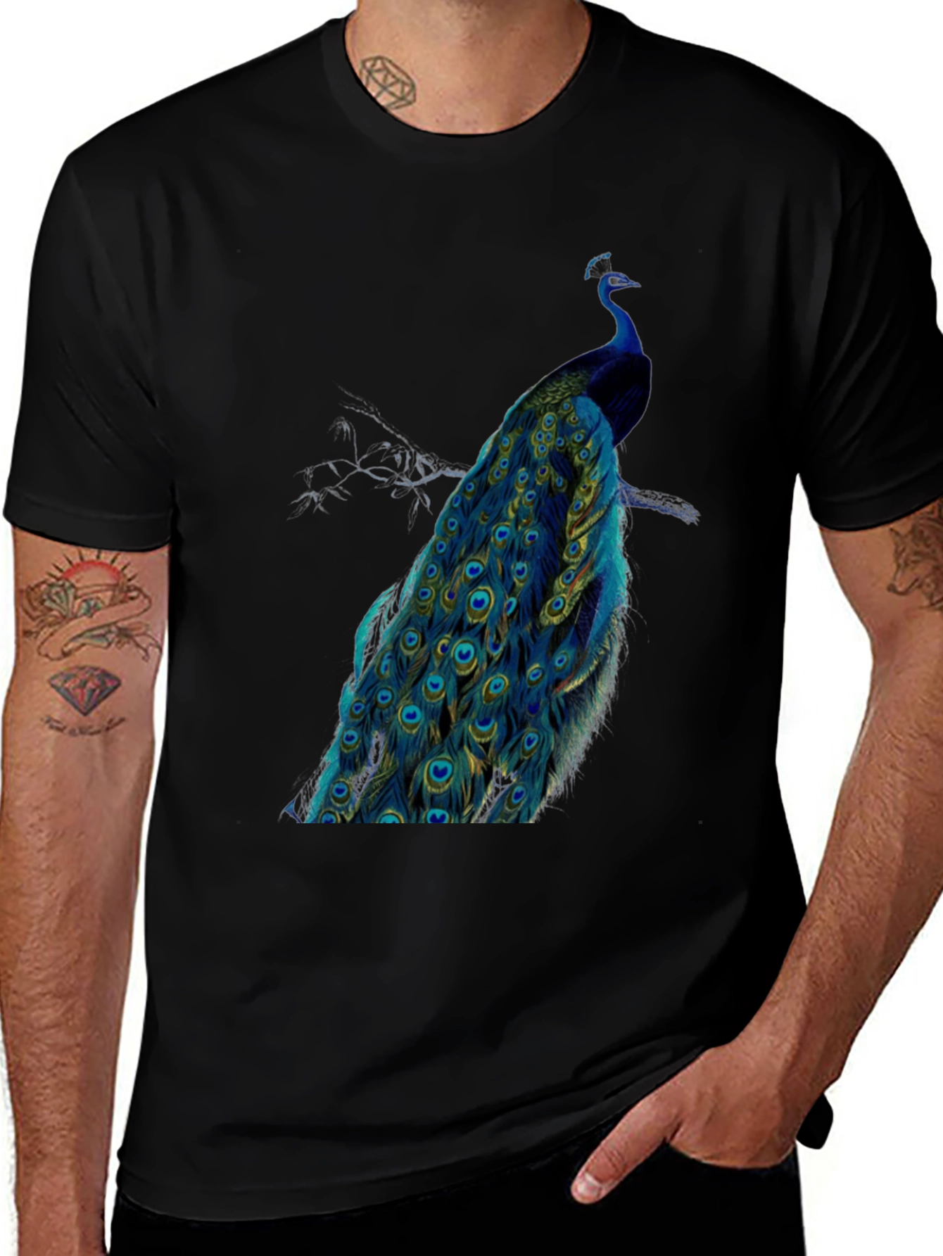 Peacock Graphic Tee - Mens Black T-Shirt