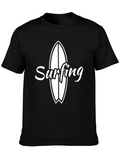 Surfing T-Shirt - Black Cotton Surfboard Tee
