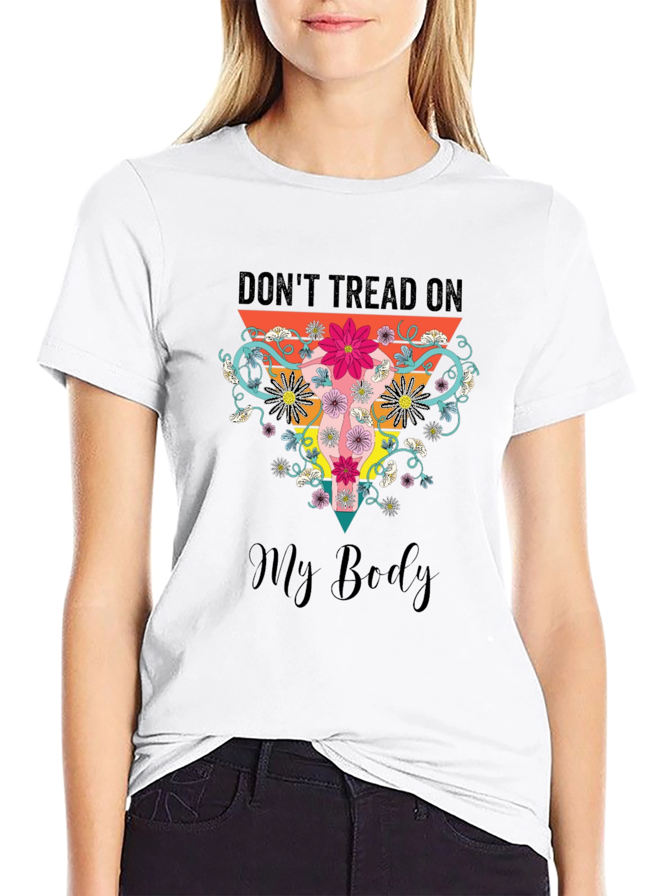 Feminist Uterus Floral T-Shirt - Dont Tread On My Body Tee