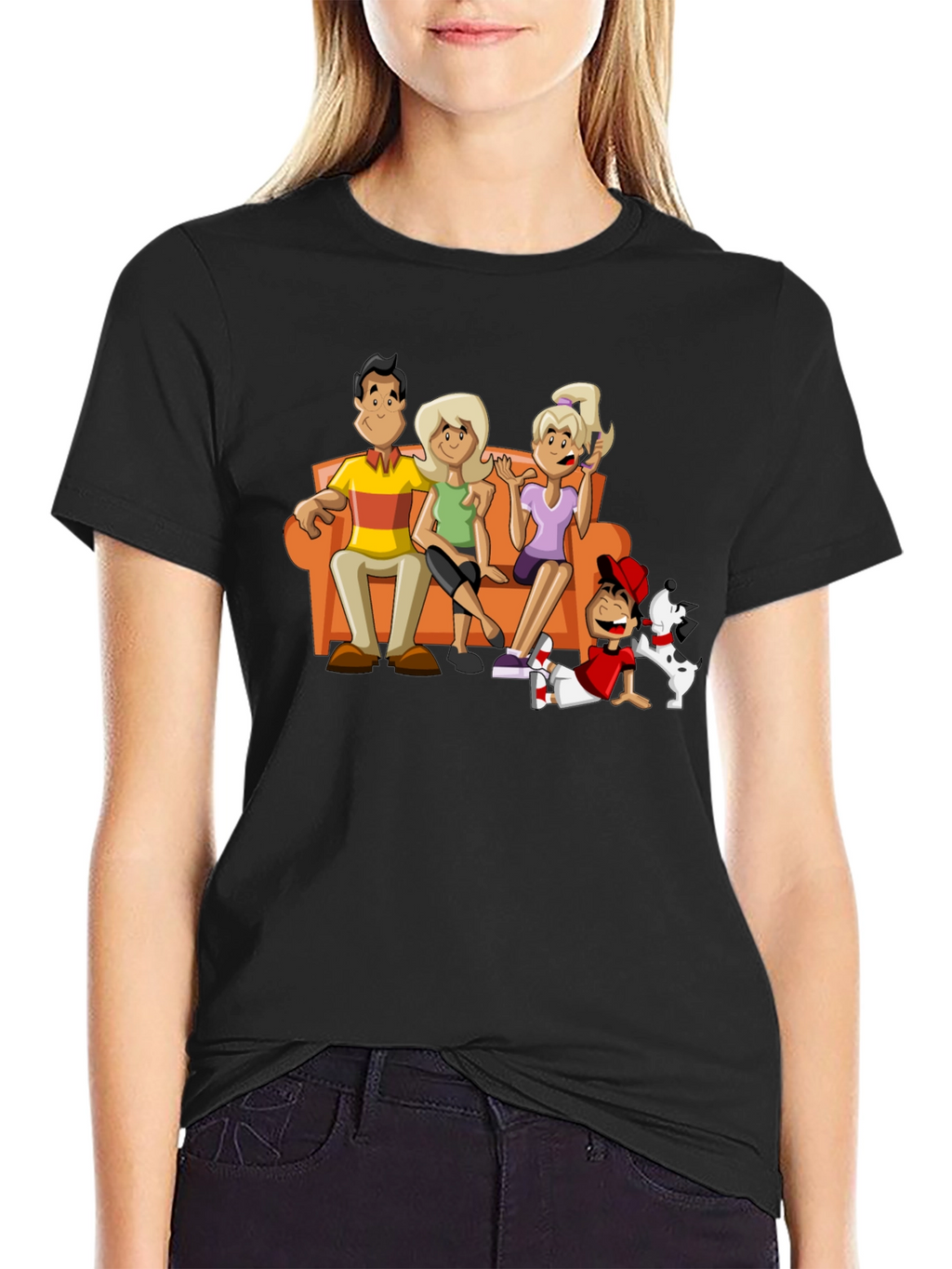 Cartoon Family Black T-Shirt