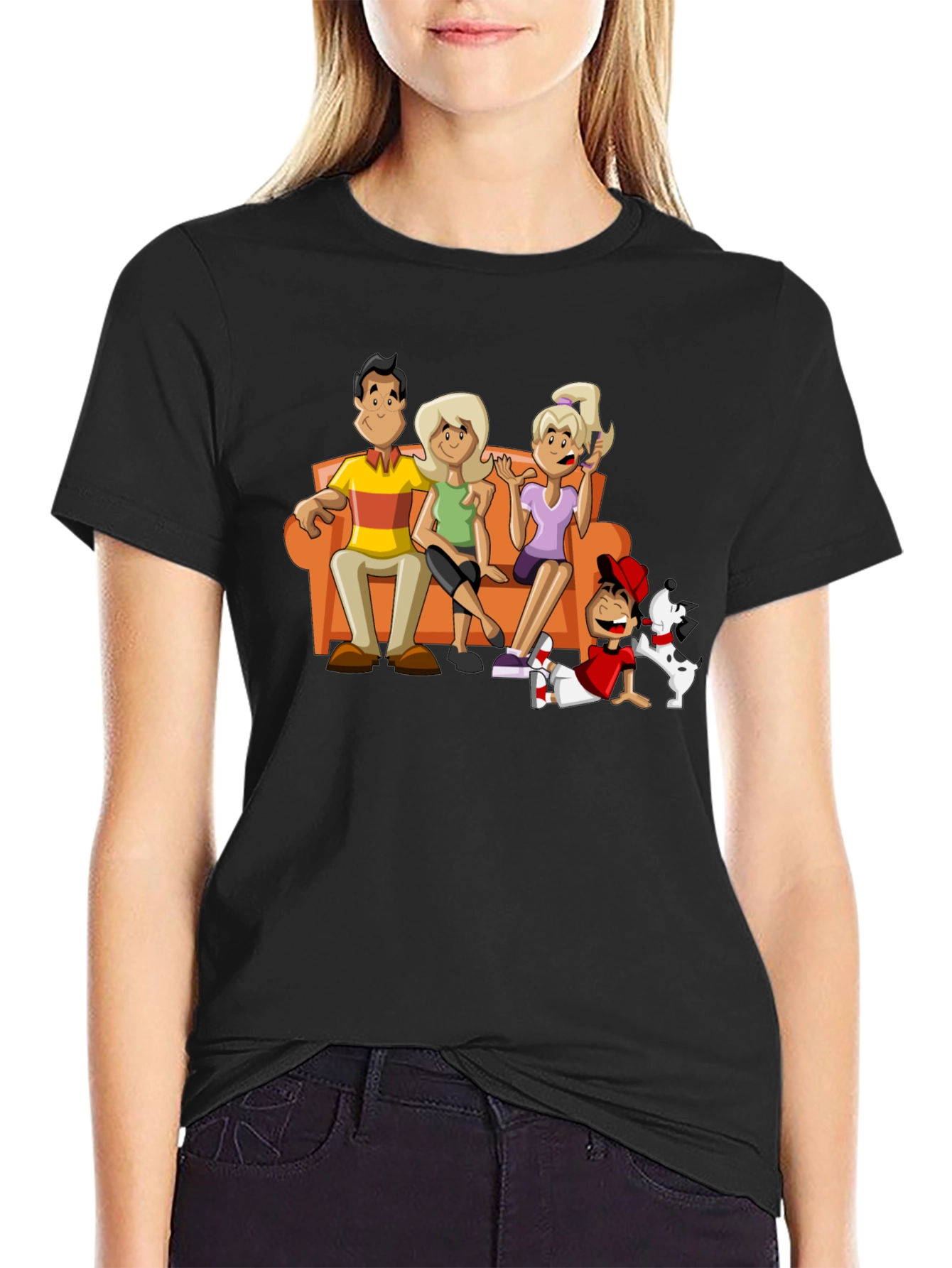 Cartoon Family Black T-Shirt