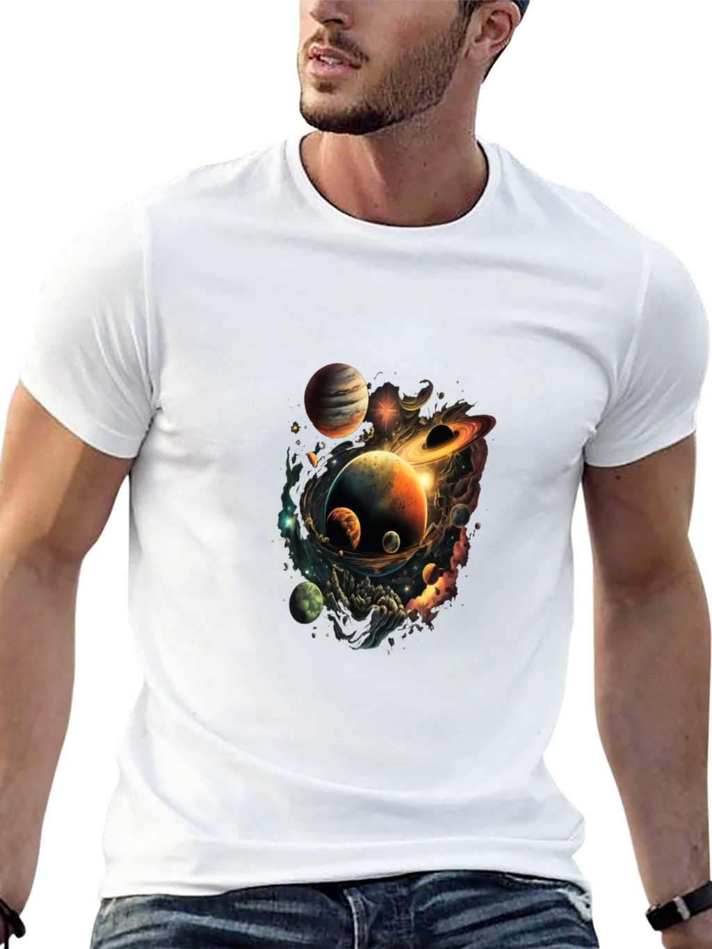 Cosmic Planets Graphic Black T-Shirt