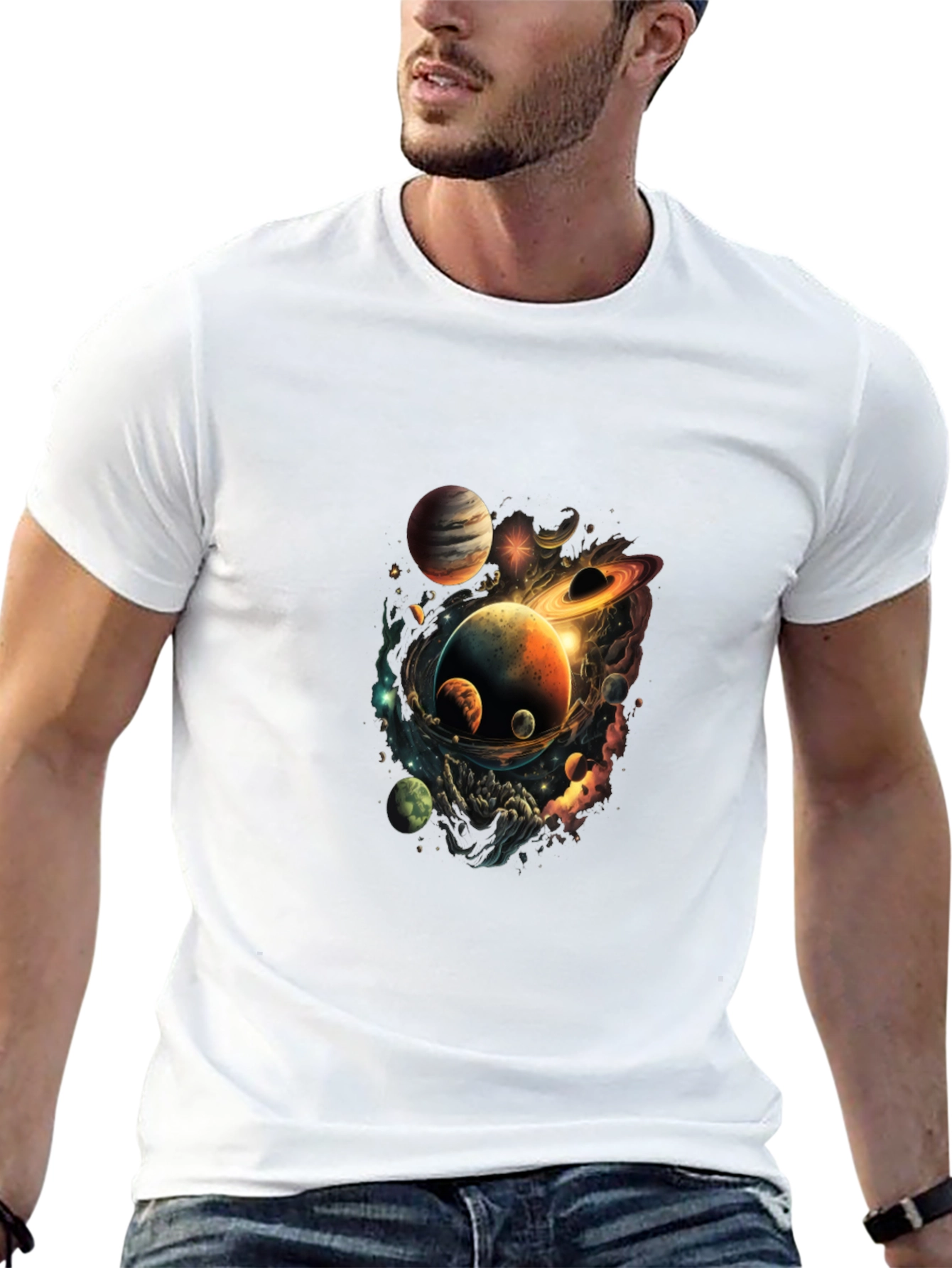 Cosmic Planets Graphic Black T-Shirt