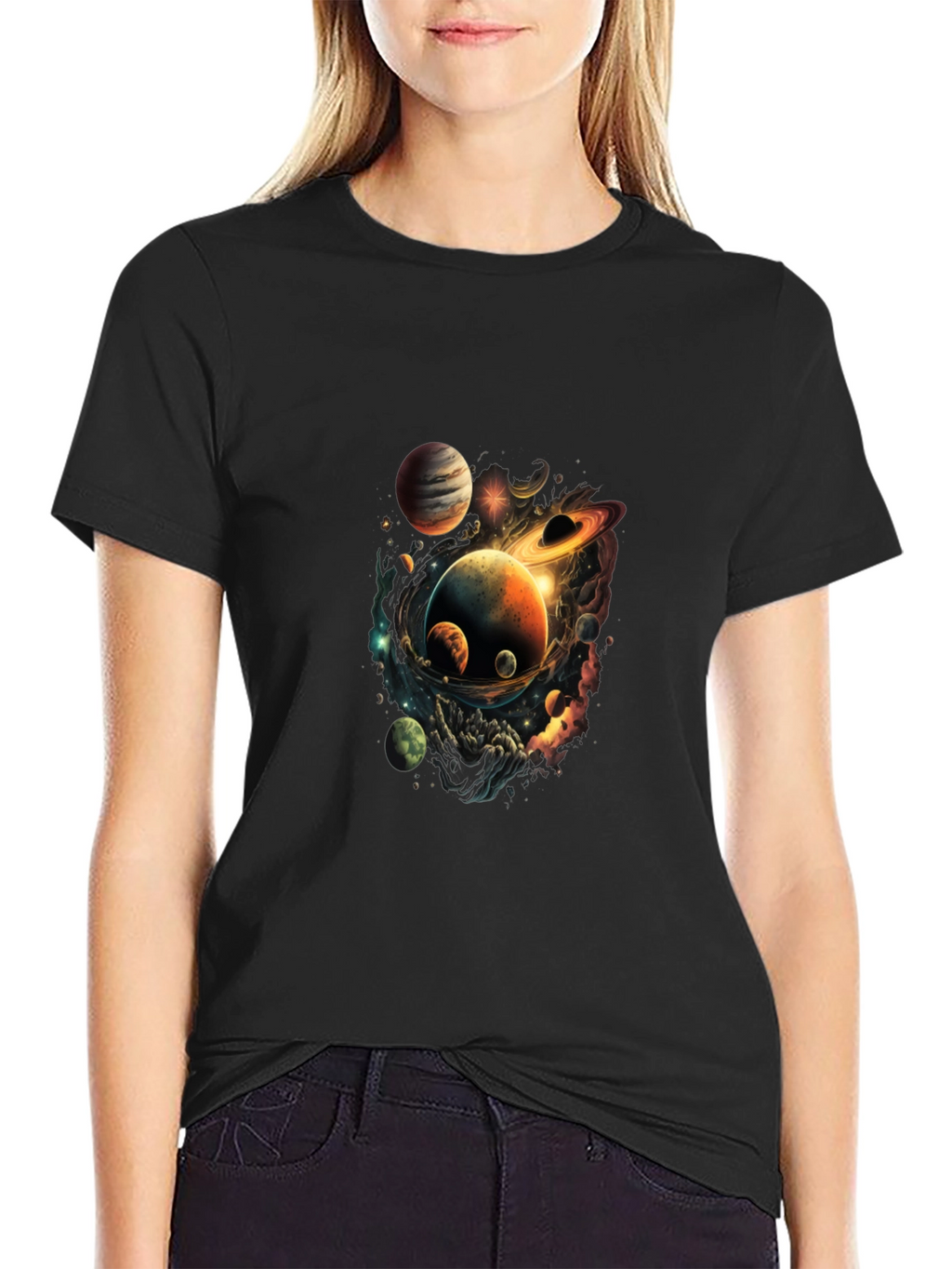 Cosmic Planets Graphic Black T-Shirt