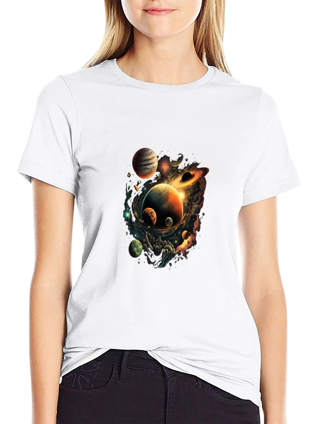 Cosmic Planets Graphic Black T-Shirt