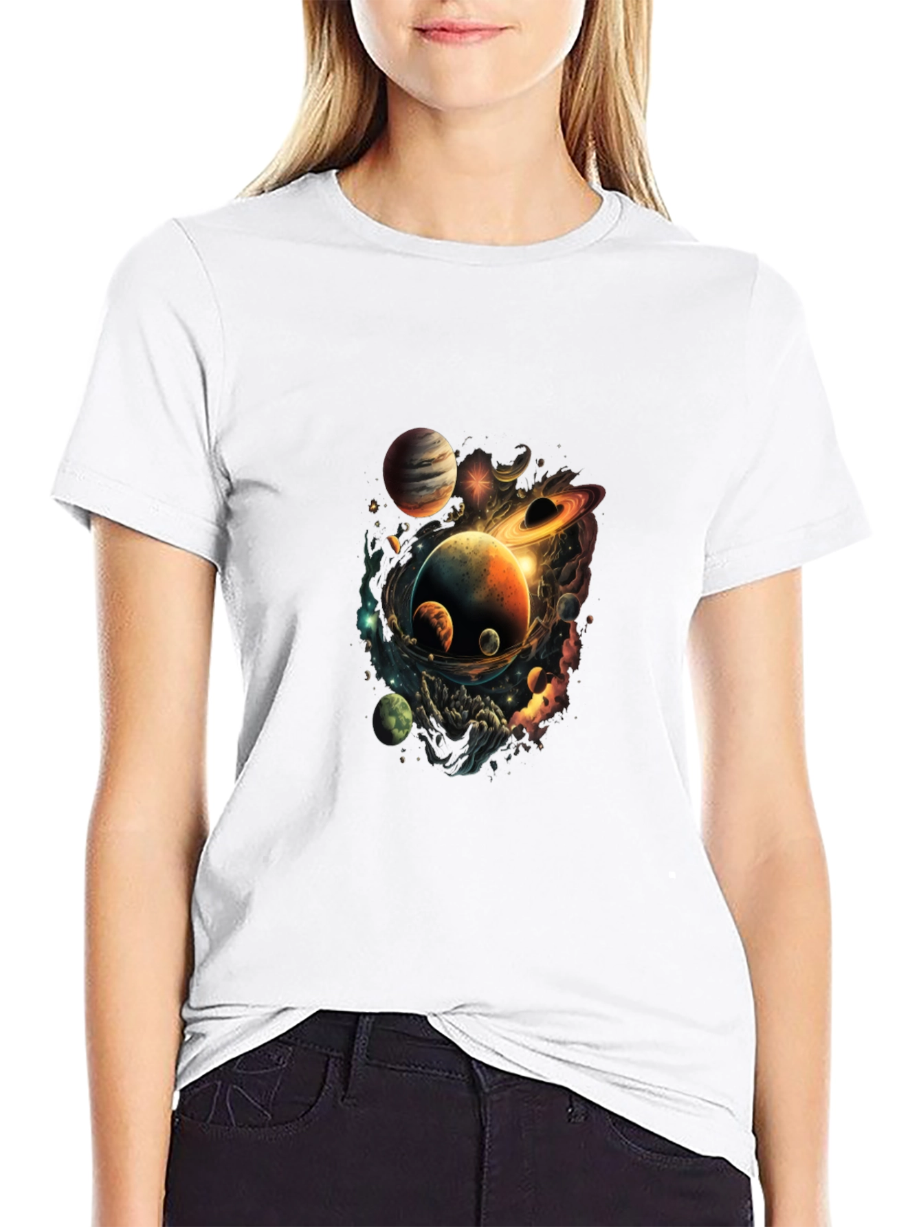 Cosmic Planets Graphic Black T-Shirt